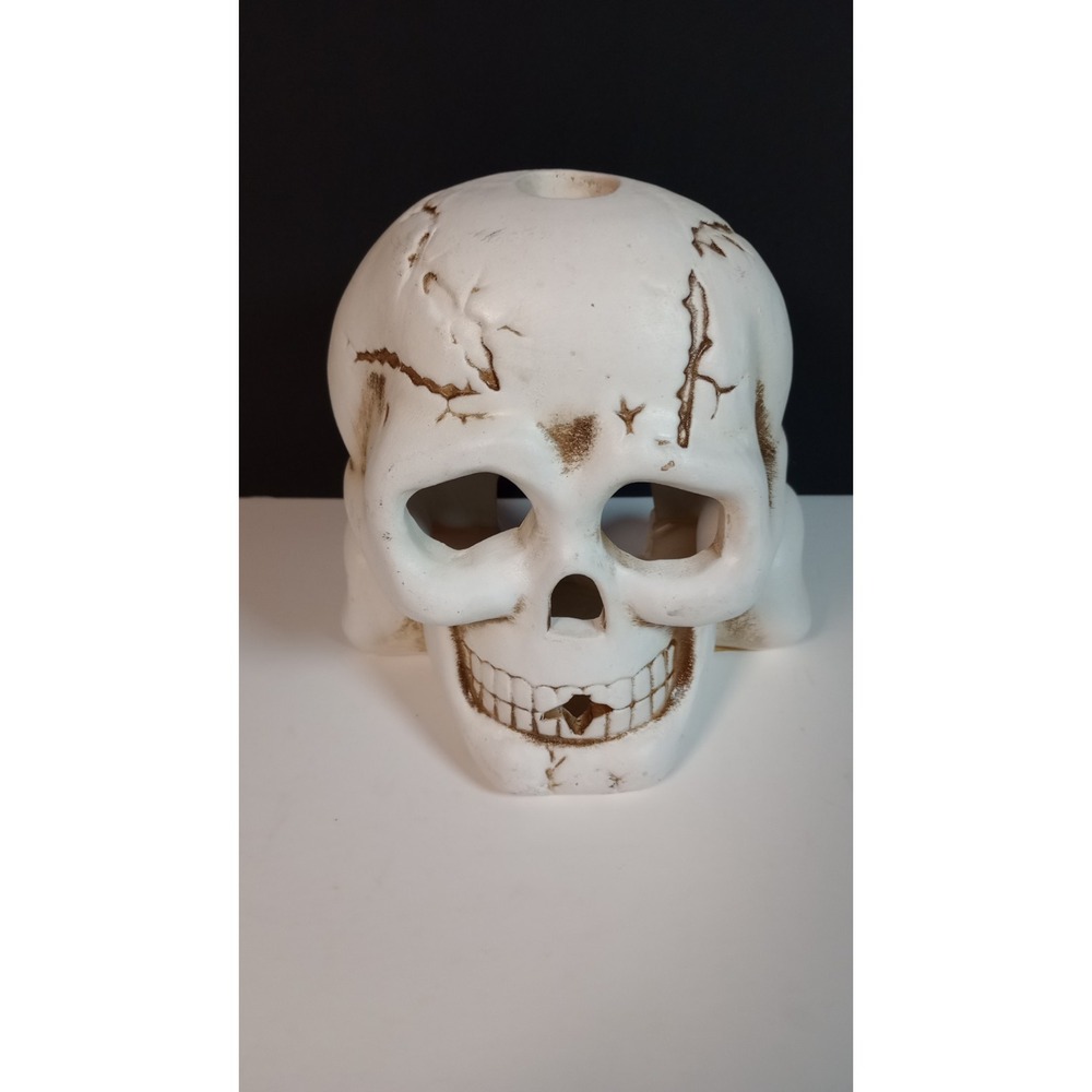 Vintage Ceramic Skull Tea Light Candle Holder Halloween Decor Spooky Scary